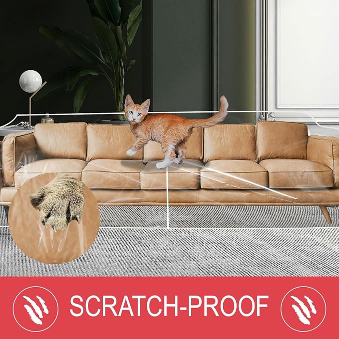 LAMINET Thick Crystal Clear Heavy-Duty Water Resistant Sofa/Couch Cover - Perfect for Protection Against CAT/Dog Clawing, Kids and Grandkids - Large Sofa - 42" BH x 18" FH x 108”W x 40”D - Image 4
