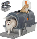 OLIXIS Stainless Steel Litter Box with Lid, Easy Cleaning | Extra Large Enclosed Litter Pan for Big Cats, High Sided Cat Box with Scoop & Mat, Front & Top Entry, Grey by OLIXIS