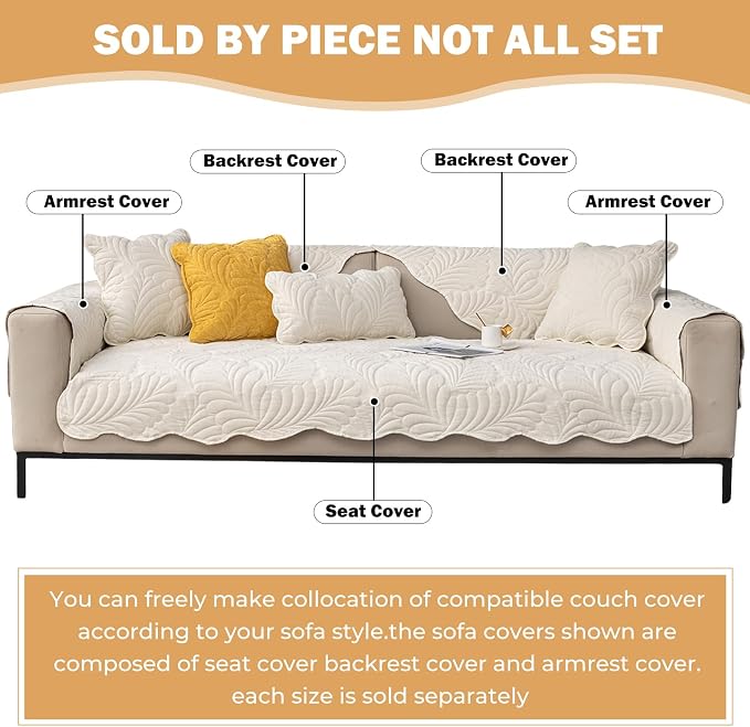 Couch Covers Plush Quilted Sofa Covers for Sectional Sofa Washable | Palm Leaves Couch Cover Chenille Non Slip Sofa Covers Soft Sofa Slipcover Furniture Protector for Pets Kids Children Dogs Cat - Image 2