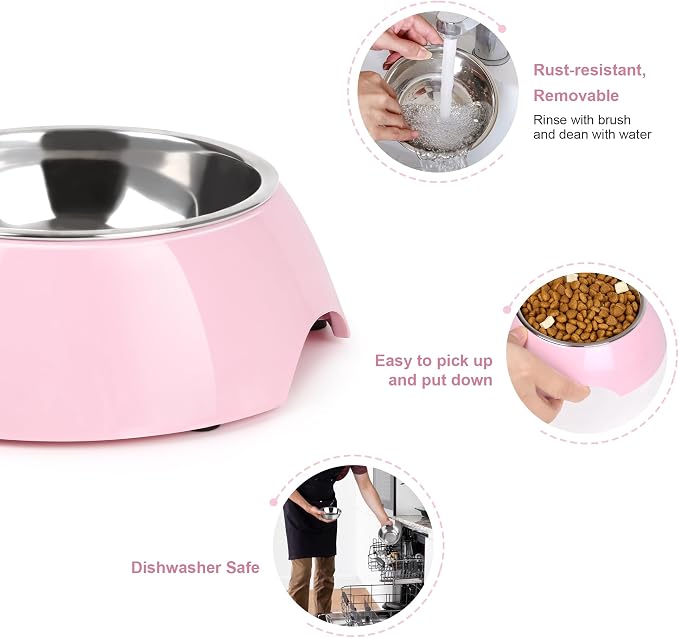 Elevated Dog Bowls Set - Non-Slip Raised Pet Feeder with Medium (10 oz) & Large (20 oz) Stainless Steel Bowls - Includes Durable Resin Stand for Corgi Puppies and Adult Cats - Pink - Image 5