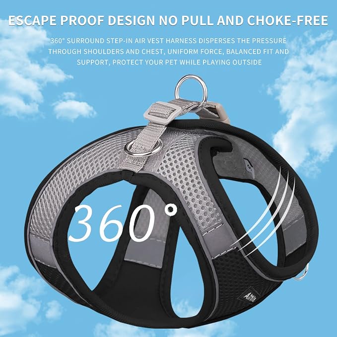 AIITLE Medium Dog Harness and Leash Set, Step-in Puppy Pet Vest, Black M | Breathable Mesh, Adjustable Fit, Reflective Design, Padded Leash Handle, for Small-Medium Dogs & Cats, Walking, Training - Image 3