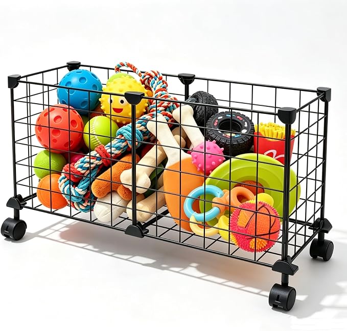 Indestructible X Large Dog Toy Basket with Wheels, Metal Dog Toys Holder for Cats, Heavy-Duty Storage Bin for Chew Toys & Blankets Pet Food Storage Box Organization, Chew-Proof Toy Organizer for Puppy by Unknown