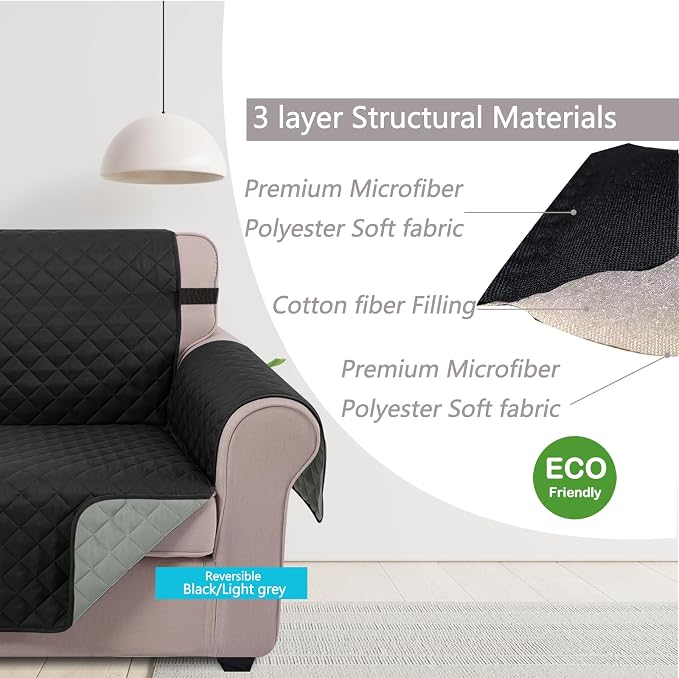 U-NICE HOME Loveseat Sofa Cover for 2 Cushion Couch, Black/Grey | 45''Loveseat Cover Washable, Pet Friendly, Elastic Straps, Water Repellent, Furniture Protector for 2 Cushion - Image 4