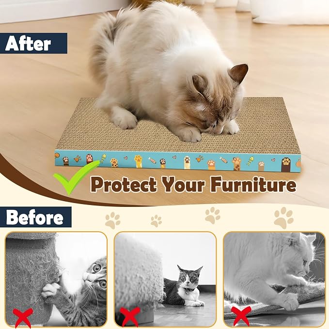 Cardboard Cat Scratcher 3 Pack Refill Reversible Cat Scratching Pad Durable Cat Scratchers for Indoor Cats Kitten to Protect The Furniture (Cat Paws) - Image 4
