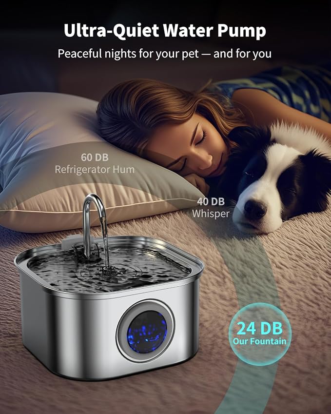 Stainless Steel Cat Water Fountain - 3.2L/108oz Cat Drinking Fountain | Quiet Cat Fountain for Indoor Cats and Small Dogs, Automatic Pet Water Dispenser Keeps Fresh Water - Image 4