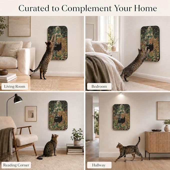Cat Wall Scratcher, Art Cat Scratching Board for Indoor Cats | Wall Mounted Cat Scratch Pad, Water-Based Ink, Hook&Loop Strips, Floor or Wall Use, 16.7x11x1 Inch, Flower Garden - Image 9