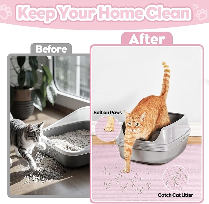 Silicone Cat Litter Mat for Litter Box 34”x22” Large Cat Mat, Pink | Waterproof, Non-Slip, Leak-Proof Rug Mat with Lip, Easy to Clean, Extra Large Litter Catcher Mat for Floor - Image 4