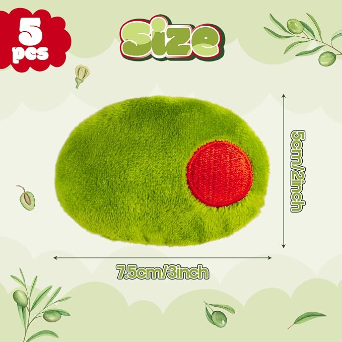 5Pcs Olive Catnip Crinkle Paper Sound Toys for Cat, Catmint Cat Toy Gift | Soft Cotton, Durable for Chew Kick, Catnip Filled Plush Green Olive Interactive Toy for Indoor Kittens Boredom Exercise Play - Image 2