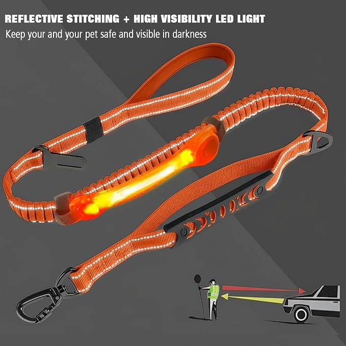 LED Dog Leash with Light Heavy Duty for Large Dogs Night Walking | No Pull Bungee Shock Absorbing, 2 Padded Handles for Control, Fits 60-150 lbs Dogs, Nylon Stickers Easy to Attach Leash - Image 4