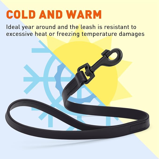 Dogline Biothane Waterproof Dog Leash Strong Coated Nylon Webbing with Black Hardware Odor-Proof Easy to Clean High Performance for Small or Large Dogs Made in USA 2 ft Lead, Black - Image 6