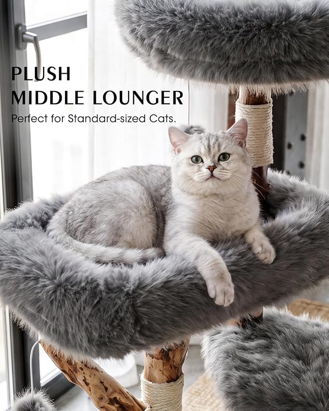 Real Branch Cat Tree, Natural Wood Cat Tower for Indoor Cats | Real Tree Branches no Processed Wood, 44 lbs Capacity, Premium Faux Fur Perches, 23.6" Anti-Tip Base, 30-Min Assembly - Image 3