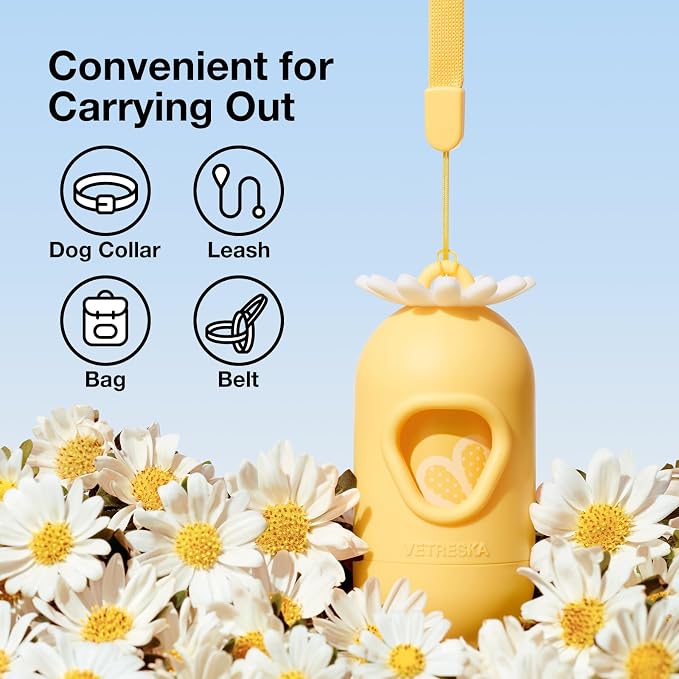 VETRESKA Dog Poop Bag Dispenser with Daisy Scented Waste Bags, 105 Counts | Leak Proof and Extra Thick Pet Waste Bags for Dog Walking and Cat Litter - Image 8