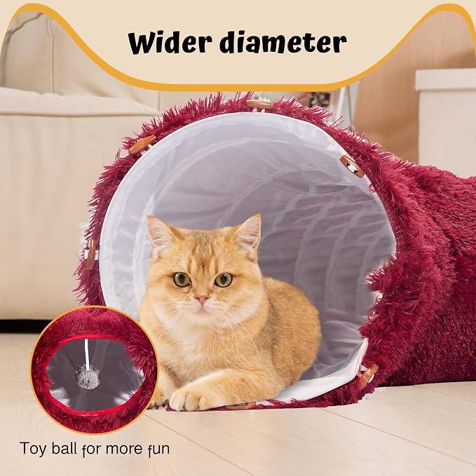 Avont Cat Tunnel Bed, Washable Cushion, Large 3-in-1 Play Tube for Cats | Play, Rest & Snuggle | Spacious for Big Cats | Durable Toggle Design | Removable Washable Cushion | Red - Image 3