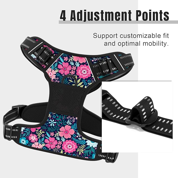 Rnivvi No Pull Dog Harness, Cute Flower Reflective Small Sized Puppy Kitten Harness, Adjustable Soft Padded Vest for Small Dogs, Cats, Heavy Duty Pet Vest with Easy Control Handle for Walking, Elegant - Image 3