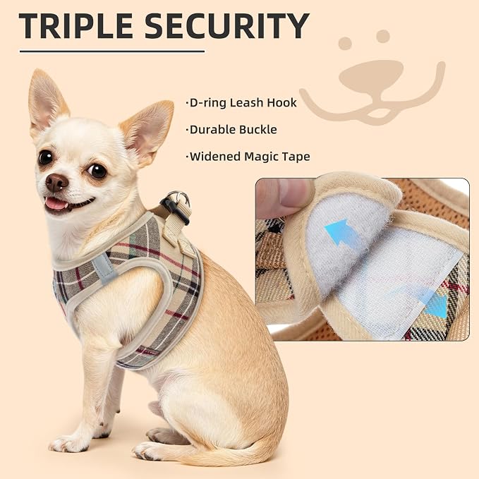 PUPTECK Dog Harness, Collar and Leash Set No Pull for Small Medium Sized | Plaid Puppy Step-in Escape Proof Reflective No Choke Pet Cat Adjustable Walking Vest - Image 5