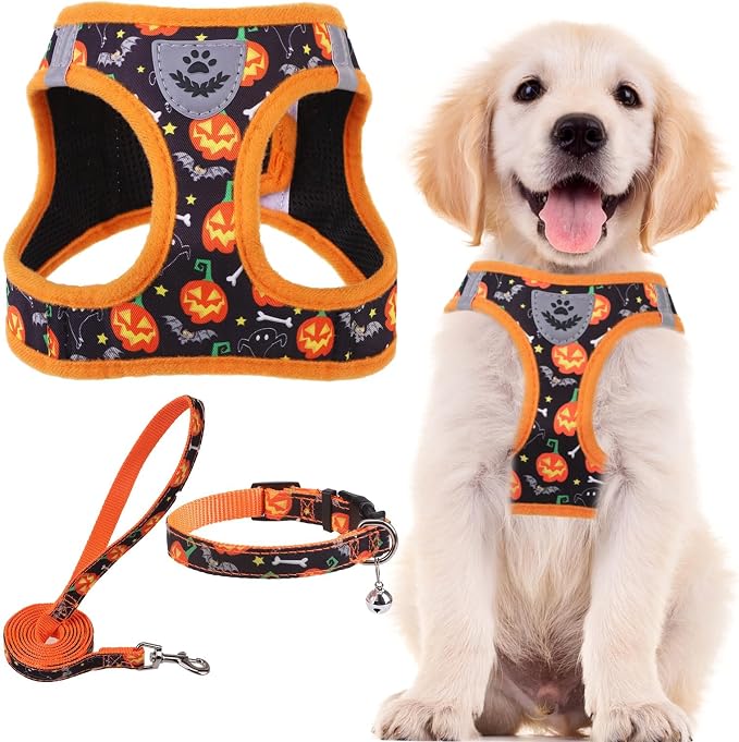 PUPTECK Dog Harness, Collar and Leash Set No Pull for Small Medium Sized | Halloween Puppy Step-in Escape Proof Reflective No Choke Pet Cat Adjustable Walking Vest by PUPTECK