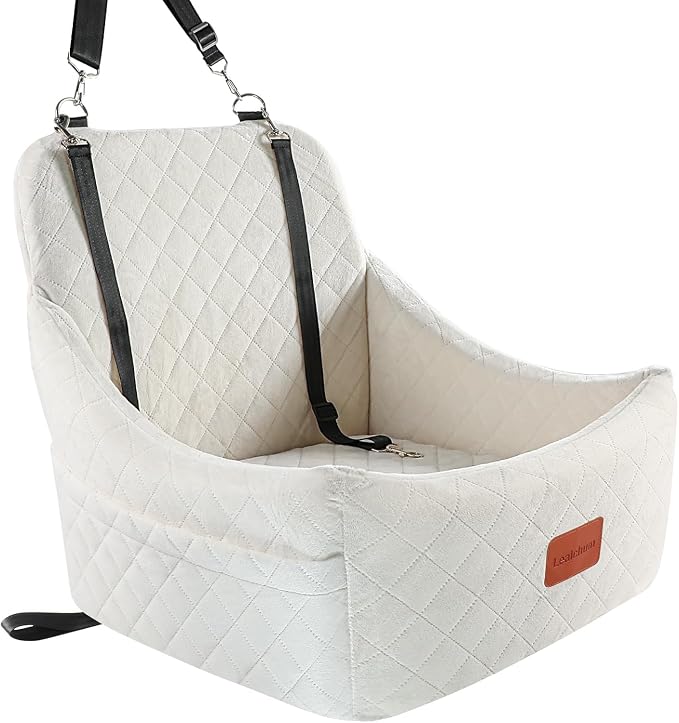 Lealchum Dog car seat for Medium Dogs,Easy to Install with Adjustable Straps,Anti Slip Bottom pet car Bed,Fully Detachable and Washable pet Travel Bed (Beige, Medium) by Lealchum