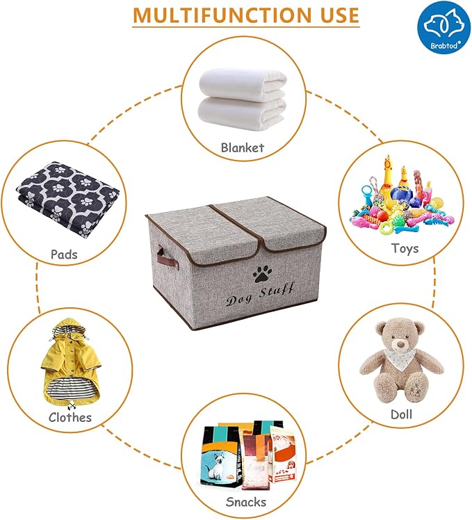 Large Dog Toys Storage Box Canvas Storage Basket Bin Organizer with Lid - Collapsible Linen Bin Ideal for Organizing Dog Cat Toys and pet Stuff-PP Boad-17" x 12" x 10" - Gray - Image 4