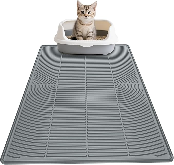 AMOK Cat Litter Mat, Extra Large Silicone Litter Box Mat 40" x 28", Waterproof Litter Trapping Mat for Cats, Durable and Easy to Clean, Grey by AMOK