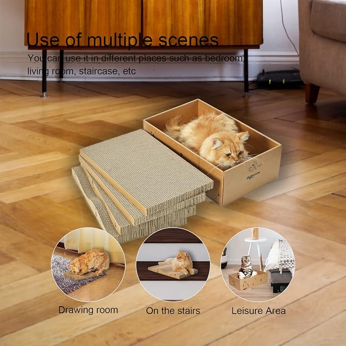 Cat Scratcher Cardboard Scratch Pad for Indoor Cats and Kitty 5pcs | Corrugated Cat Scratching Board Bed Large 17*10in Reversible Durable with Box and Catnip - Image 7