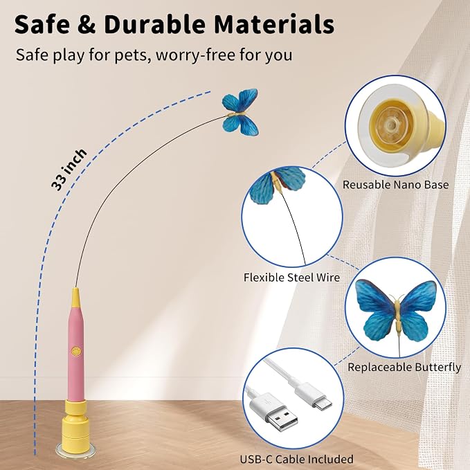 Interactive Cat Toys for Indoor Cats Automatic Cat Wand Toy | Enrichment for Bored Indoor Kitten, Spin Butterfly with Self-Holding Suction Base, Rechargeable Stimulating Moving Feather - Image 8
