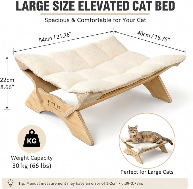 JSPYFITS Elevated Cat Bed Hammock, Raised Cat Bed with Dual-Sided Plush & Linen Cushion, Machine Washable & Breathable Cover Tool Free Easy Assembly, up to 66Lbs (White) - Image 4