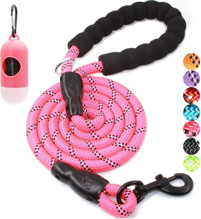 2/4/5/6 FT Dog Leash with Comfortable Padded Handle and Highly Reflective Threads for Small Medium and Large Dogs (6FT-1/2'', Pink) by BAAPET