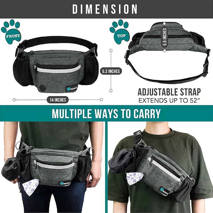 PetAmi Dog Fanny Pack, Treat Pouch for Dog Walking Training, Dark Gray | Built in Poop Bag Dispenser, Water Bottle Holder, Collapsible Bowl, Pet Treat Waist Belt for Hiking Running Kibbles - Image 5