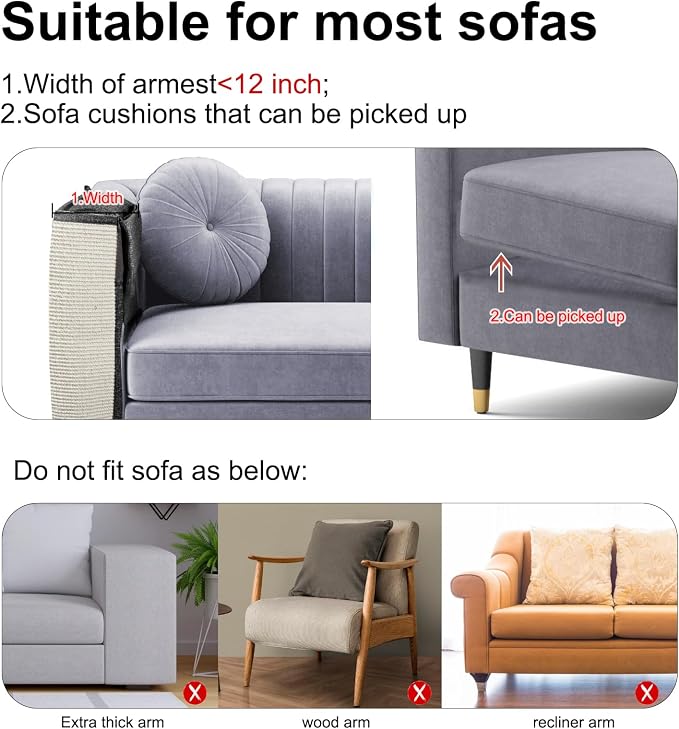 Upgraded Cat Scratch Furniture Couch Protector with 27.6’‘L*19.6’‘W Natural Sisal for Protecting Large Area Couch Sofa Chair,Couch Corner Cat Scratcher(Dark Grey/Right Handed) - Image 5