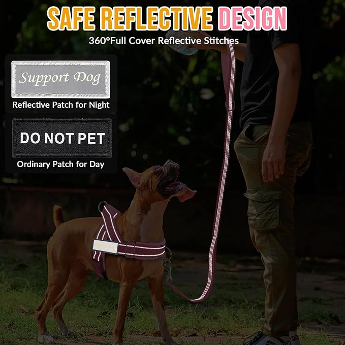 Lukovee No Pull Dog Harness and Leash Set, Soft Padded Vest with Front Clip | Adjustable, No Choke, Reflective,Durable Easy Control Pet Vest Harness for Safe Walking for Medium Large Dogs (Pink, L) - Image 6