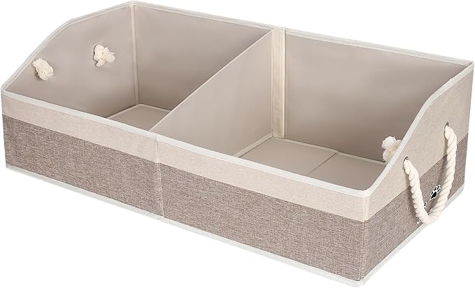 Large Dog Toy Basket with Handle, Foldable Dog Toy Box for Living Room Area , 28.5" Basket for Dog's Supplies, Organizer and Storage with Hard Board, Anti-Slip for Pet Toys (Brown, Large 28.5"×15") by Unknown