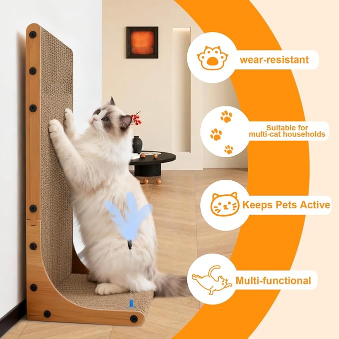 Goosheep Cat Scratching Post, 3-in1 Cat Scratcher for Indoor Cats, 2PK 22in L-Shaped Scratching Board with 1PK Cardboard Box Scratch Pad, Cats Scratch Furniture Protector with Feathered Toy - Image 6