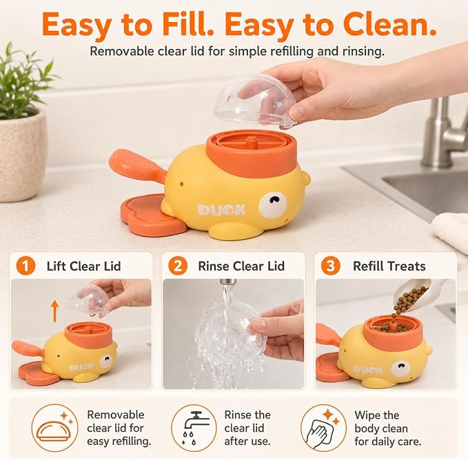 Interactive Dog Puzzle Toy, Cute Duck Treat Dispenser with Anti-Slip Pad, Press-Type Slow Feeder for IQ Training & Boredom Relief, Mental Enrichment for Small Medium Dogs & Cats (Yellow) - Image 6