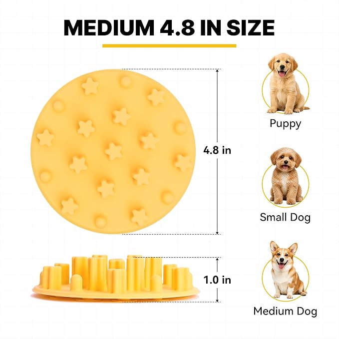 Slow Feeder Insert for Cat and Dog Bowls, Medium 4.8 Inch, Yellow | Soft Silicone with 19 Suction Cups, Removable for Easy Cleaning and Best on Smooth, Flat-Bottom Surfaces - Image 2