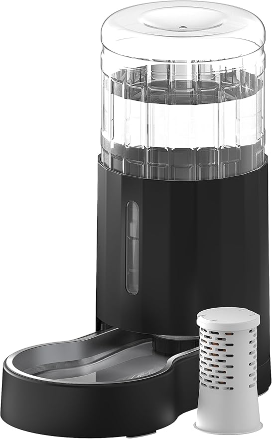 CZPET Dog Water Bowl Dispenser with Stainless Steel Bowl (8L+Filter,Black) | With Stainless Steel Bowl Gravity Waterer, Large Capacity and Drinking Area Noise-Free for Pets by CZPET