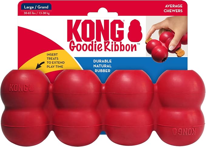 KONG Goodie Ribbon, Stuffable Natural Rubber Dog Toy, for Large Dogs | Stuffable Bone-Shaped Rubber Toy with Four Fillable Goodie Grippers for Fun, Treat-Based Enrichment Play - Image 2