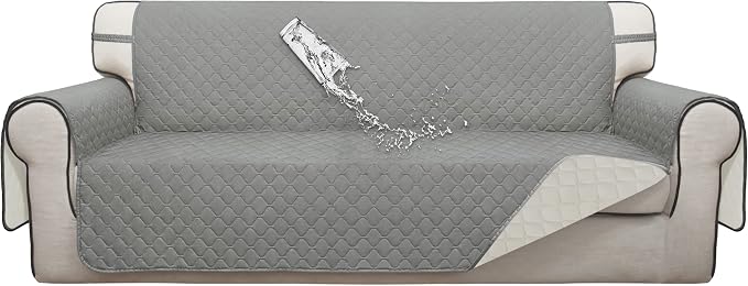 ISSUNTEX Double Protection 100% Waterproof Sofa Covers for Living Room, Reversible Couch Covers for 3 Cushion Couch Sofa, Furniture Protector Sofa Cover for Pets (X Large, Light Gray/Ivory) by ISSUNTEX