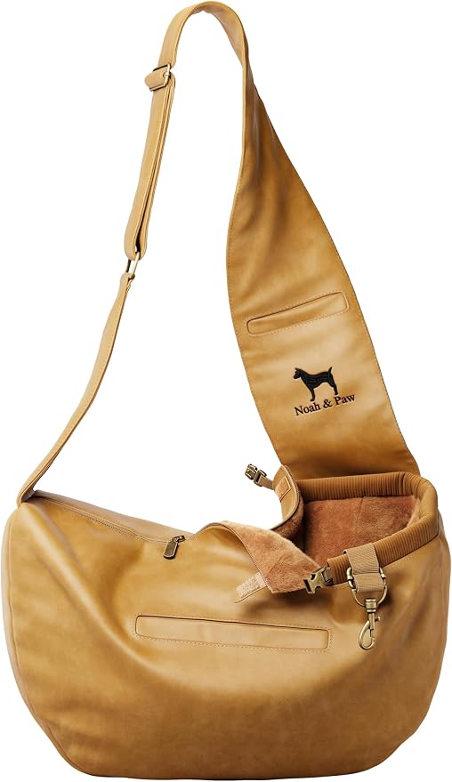 Noah & Paw Dog Sling Carrier for Small Dogs 5-18lb, Dog Sling for Small Dogs and Cats, Dog Carrier with Adjustable Padded Strap, Vegan Leather Lined with Fur, 3X Safety Features, Machine Washable by NoahPaw
