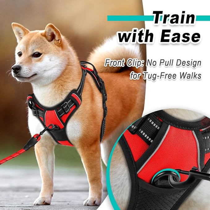BARKBAY Dog Harness for Large Dog No Pull 2 Leash Clips Dog Vest | Control Handle,Comfort,Heavy Duty,Adjustable Reflective,Perfect for Outdoor Training, Walking,Hiking(XL,Red) - Image 2