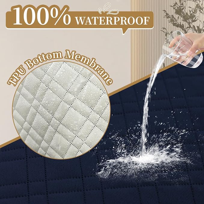 Velvet 100% Waterproof Couch Cover for Dogs Washable Sofa Covers for 3 Cushion Couch Pet Friendly Oversized Sofa Slipcovers Non Slip Furniture Protector with Pockets (XX-Large, Navy) - Image 2