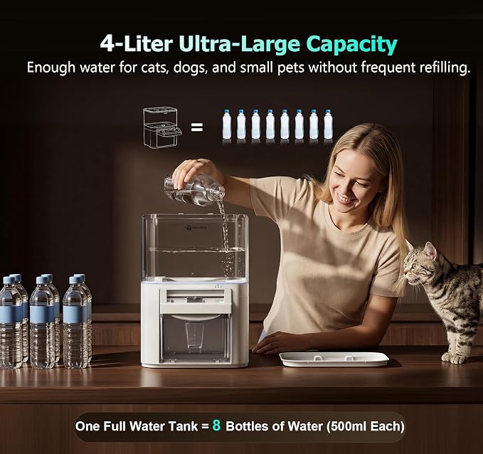 Cat Water Fountain, Wastewater Separation & No Filter Cotton, Pet Water Dispenser with 4000mAh 4L Large Capacity Tank, Wireless Automatic Water Fountains for Cats Indoor Cat Watering Supplies - Image 3