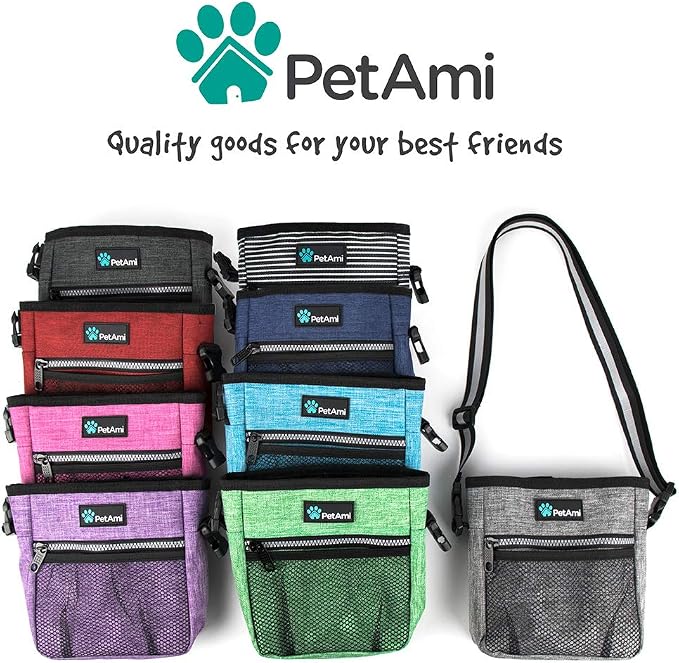 PetAmi Dog Treat Pouch, Pet Treat Pouch For Training, Dog Walking Bag Holder for Kibbles, Pet Food Toy, Dog Trainer Essentials Supplies, Poop Bag Dispenser, 3 Ways to Wear (Black Stripes) - Image 7