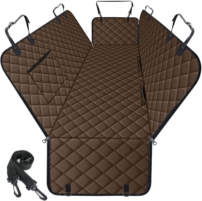 Waterproof Dog Car Seat Cover for Back Seat, Pet Hammock- L, Coffee/Black | Durable waterproof hammock with nonslip design & storage pockets. Protects seats from scratches, fits cars, SUVs & trucks. by NECKORY