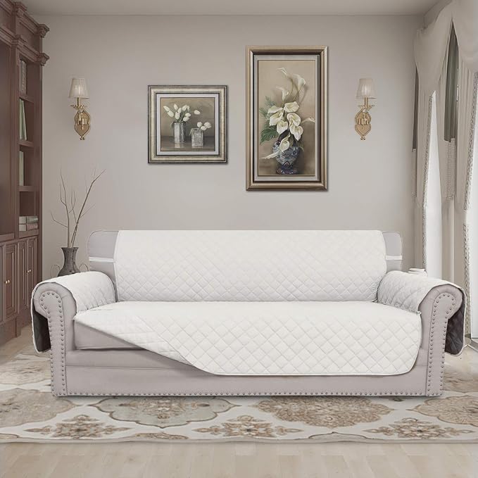 Easy-Going Reversible Oversized Couch Cover for 3 Cushion Couch Sofa Cover for Dogs Water Resistant Furniture Protector Cover with Foam Sticks for Pet (Oversized Sofa, Ivory/Ivory) | Machine Washable Slipcover For Dogs, Water Resistant Furniture Mat Fo... - Image 2