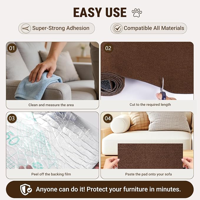 Cat Scratch Furniture Protector, DIY Cat Scratching Mat for Couch, Sofa, Wall,Cat Post,Cat Tree Durable Furniture Guards Couch Scratcher from Cats Claws Scratching for Indoor(39.4x15.8 Brown) - Image 6