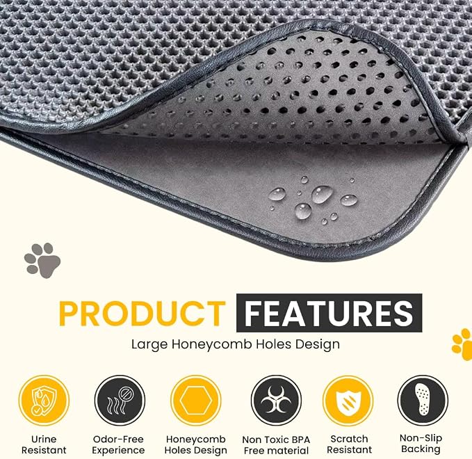 Andalus Brands Medium Cat Litter Mat - Waterproof & Urine-Proof Litter Box Mat, Non-Slip Kitty Litter Mats for Floor, Easy to Clean Litter Trapping Design (24" x 15", Black) - Image 2