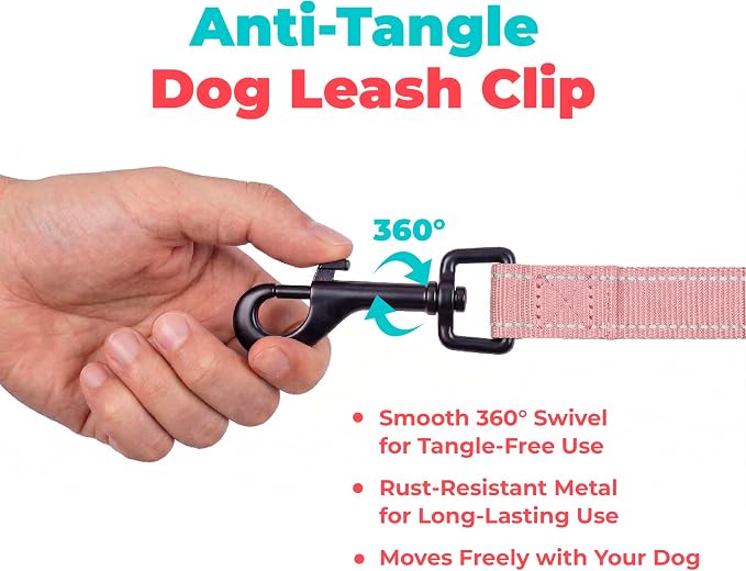 Best Pet Supplies Voyager Nylon Dog Leash - Pink, Small | 5ft in Length, 5/8" in Width, Reflective, Soft Neoprene Handle, Heavy Duty Metal Clips for Running, Walking & Training - Image 7