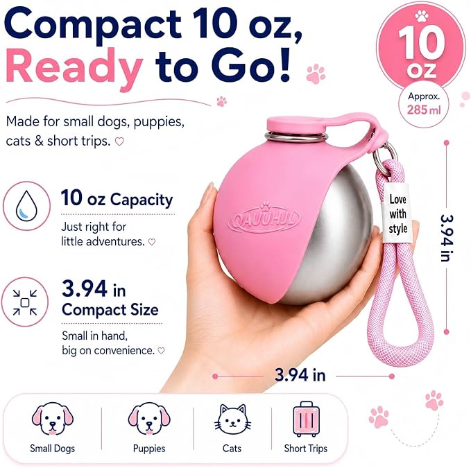 Dog Water Bottle Portable Travel Pet 2-in-1 Stainless Steel Bowl | Dispenser Leak Proof Hydration with Easy Carry Lanyard for Walking Hiking Camping Outdoor Adventures Small Medium Dogs - Image 6