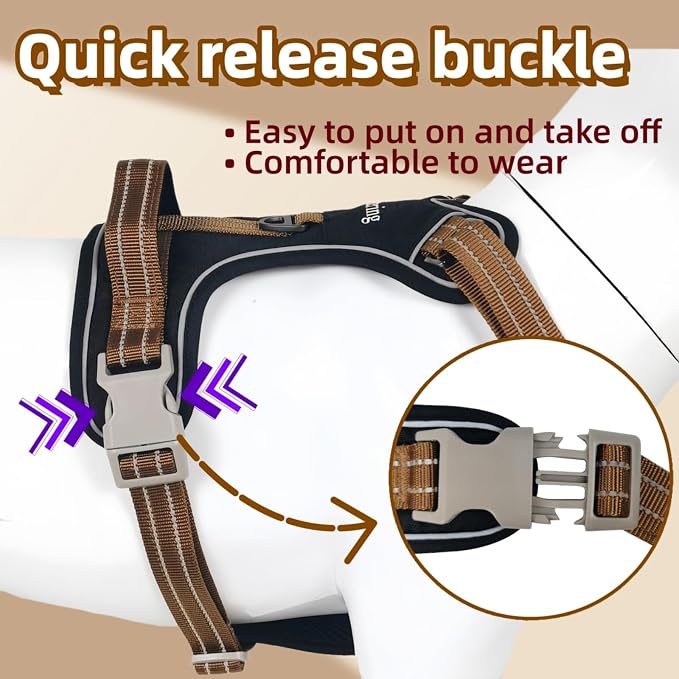 No Pull Reflective Dog Harness, 2 Zinc Alloy D-Rings Escape Proof Vest with Thickened Handle, Breathable 300D Polyester Mesh for Small Medium Large Dogs - Image 3