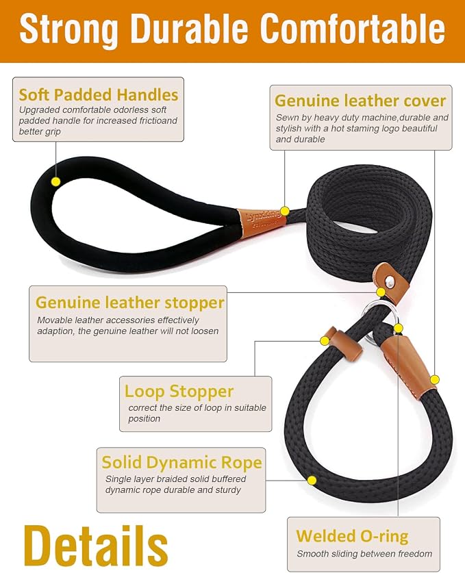 2 Pack Dog Leash Slip Lead Braided Rope Pet Training Loop Leashes 6ft 8ft | Lynxking Strong Heavy Duty 1/2" 3/8", Durable Padded Handle No Pull Basic Training Nylon Lead,Small Medium Large Dogs Puppy - Image 2